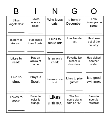 Find-a-Friend Bingo Card