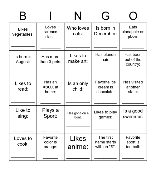 Find-a-Friend Bingo Card