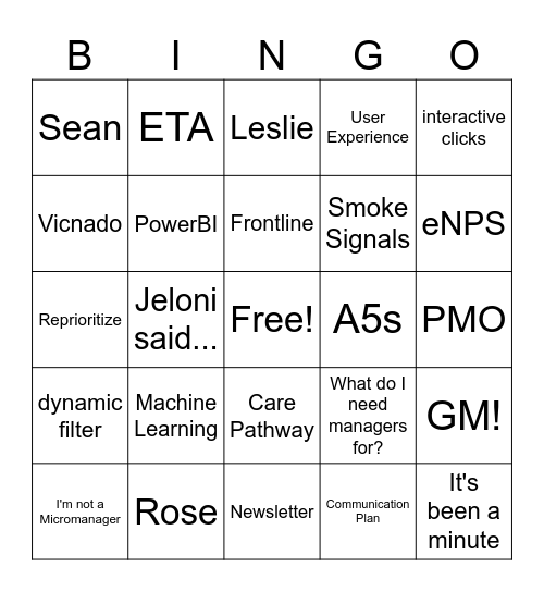 VDs Bingo Card