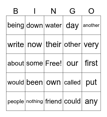 Trick Words Bingo Card