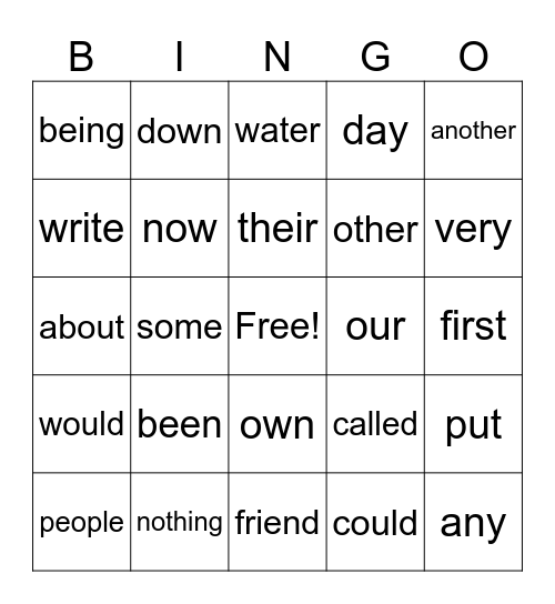 Trick Words Bingo Card
