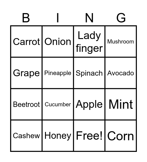 NutriBingo Bonanza Bingo Card