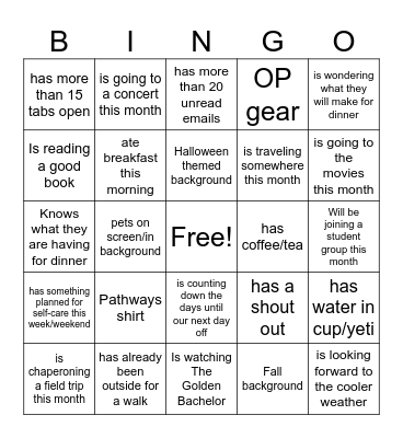 OP Panthers Bingo Card