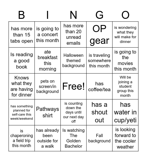 OP Panthers Bingo Card