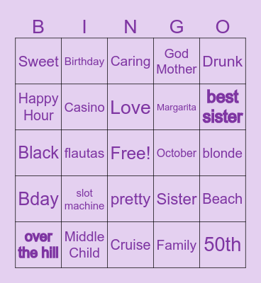 Milli's 50th B-Day Bingo Card