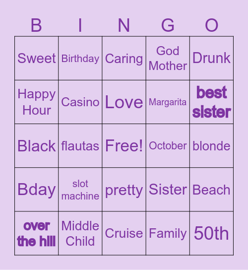 Milli's 50th B-Day Bingo Card