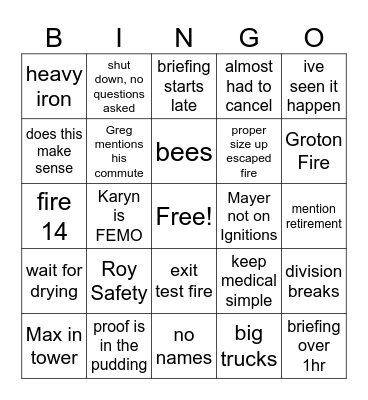 Freetown/ Fall River Bingo Card