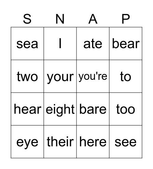 2nd Grade Unit 1 Snap Words Bingo Card