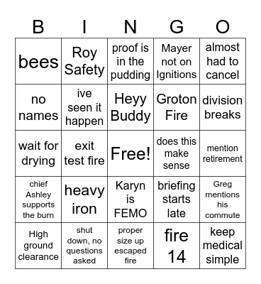 Freetown/Fall River Bingo Card