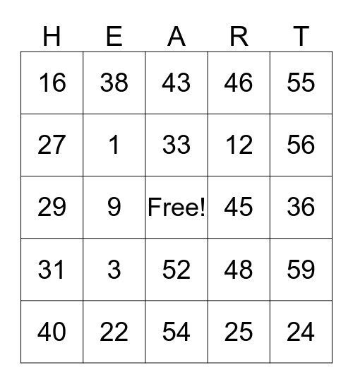 Heart Bingo Card