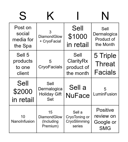 October Esthetics Bingo Card