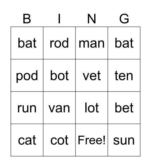 Tutoring Bingo Card