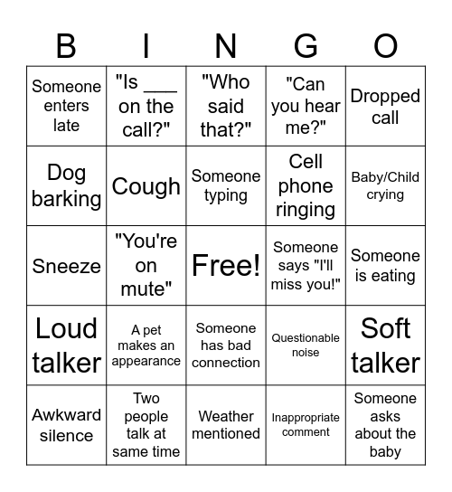 Becca's Virtual Farewell Party Bingo Card