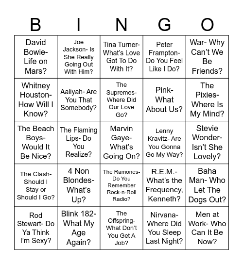 Total Quiz Trivia Presents Radio Bingo Questions Bingo Card