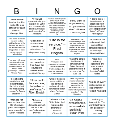 Inspirational Customer Service Quotes Bingo Card