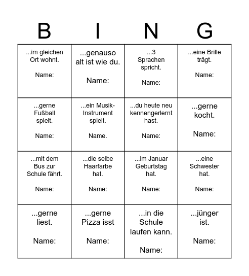 Finde eine Person, die... Bingo Card