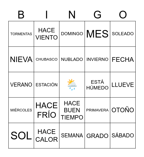 WEATHER - EL TIEMPO Bingo Card