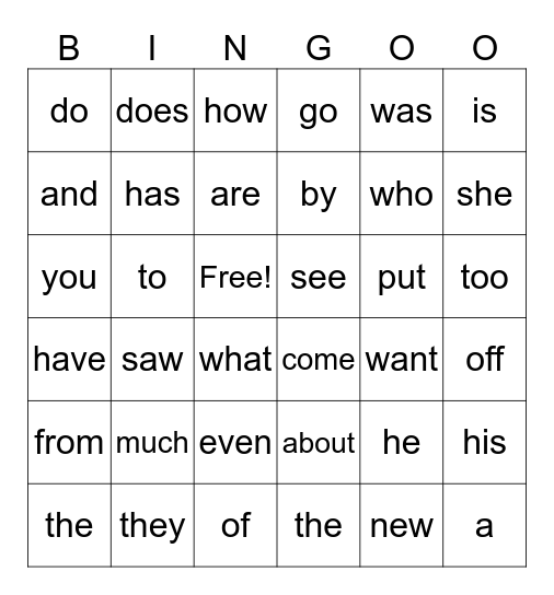 Layer one Red Words Bingo Card