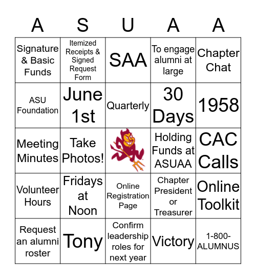 ASU ALUMNI BINGO Card