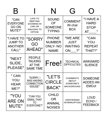 ZOOM BINGO Card