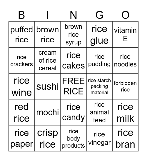 Rice Bingo Card