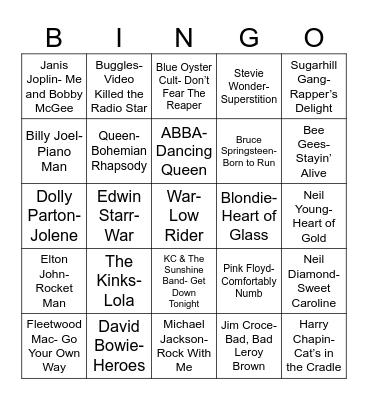 Total Quiz Trivia Presents Radio Bingo 70's Music Bingo Card
