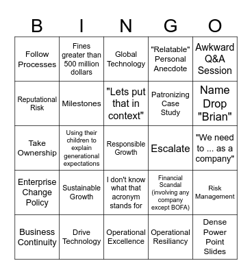 Bank of America Webcast Bingo Card