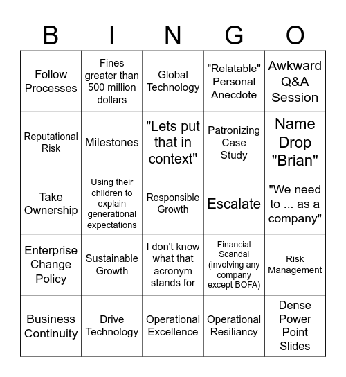 Bank of America Webcast Bingo Card