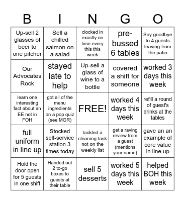 Customer Service Week Bingo Card