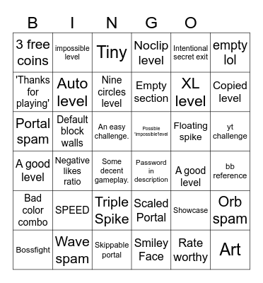 GD: Recent Level Bingo Card