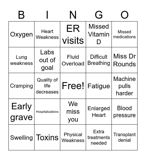 Missed Treatments Bingo Card