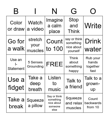 COPING SKILLS FOR KIDS Bingo Card