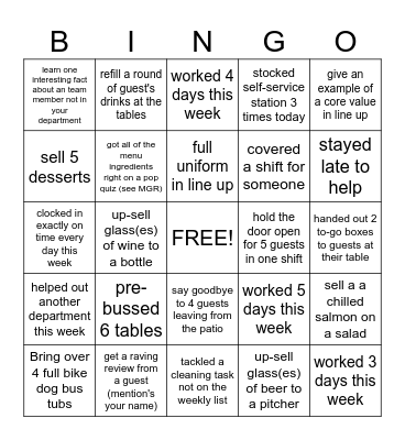 Customer Service Week Bingo Card