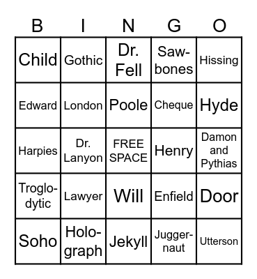 Jekyll & Hyde Bingo Card