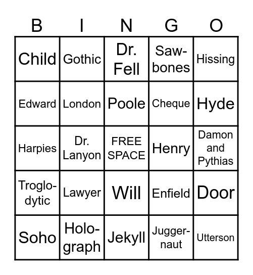 Jekyll & Hyde Bingo Card