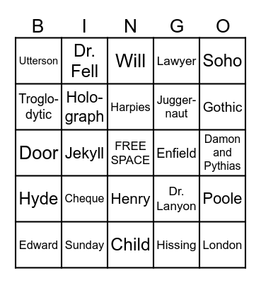 Jekyll & Hyde Bingo Card