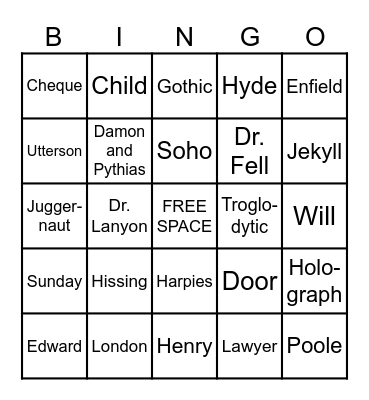 Jekyll & Hyde Bingo Card