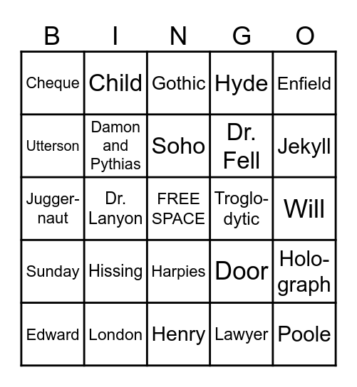 Jekyll & Hyde Bingo Card