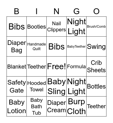 Baby Shower Bingo Card