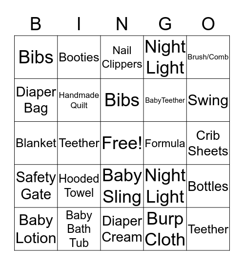 Baby Shower Bingo Card