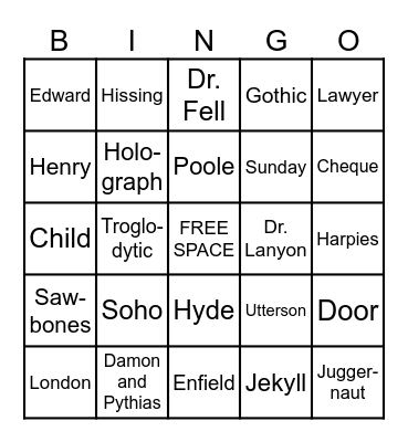 Jekyll & Hyde Bingo Card