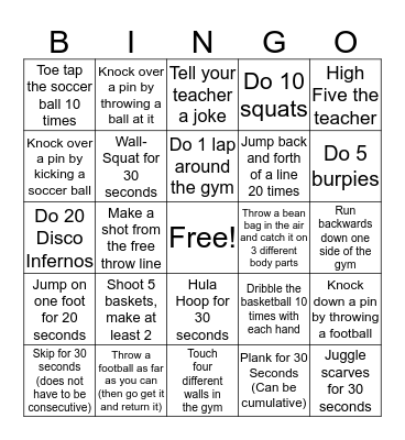 Healthy Lifestyles Bingo Activities Bingo Card