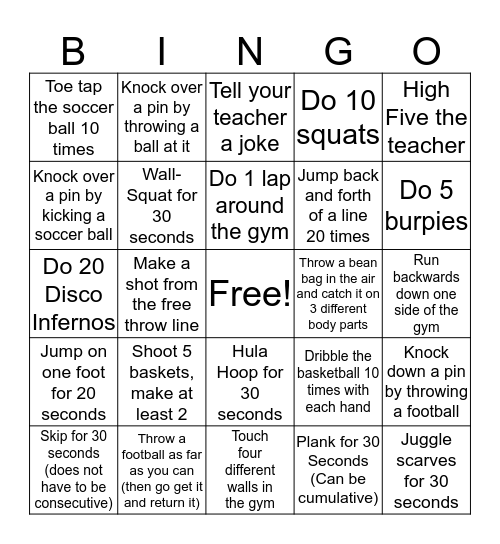 Healthy Lifestyles Bingo Activities Bingo Card