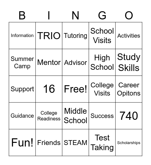 Educational Talent Search Bingo Card