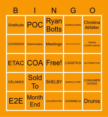 Celanese Virtual Bingo Card