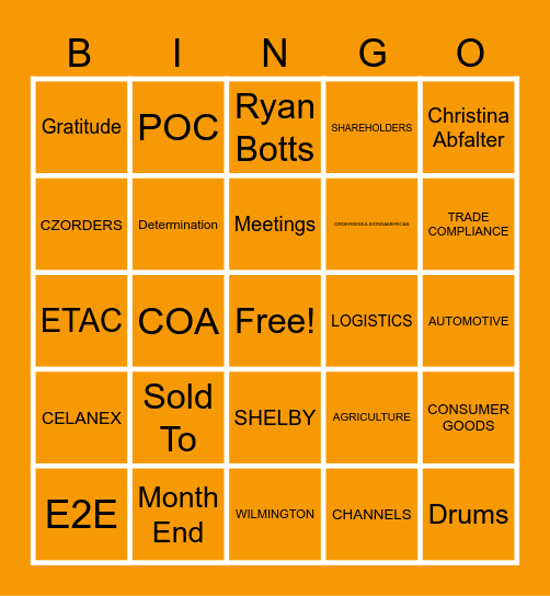 Celanese Virtual Bingo Card