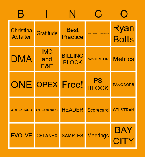 Celanese Virtual Bingo Card