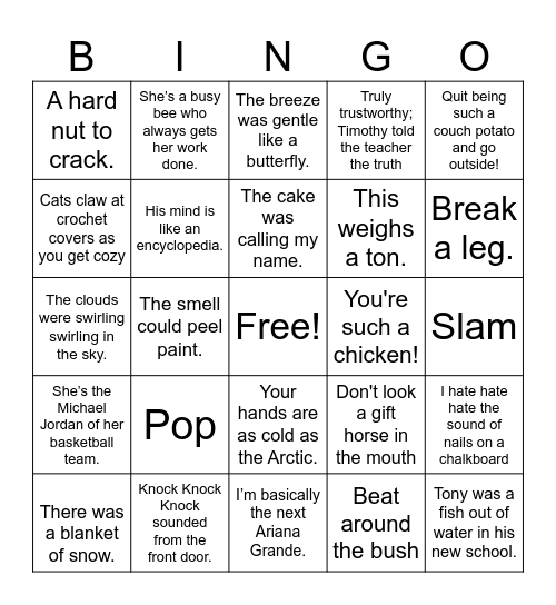 Figurative Language Bingo Card