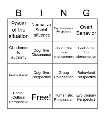 History and Social Psychology Bingo Card