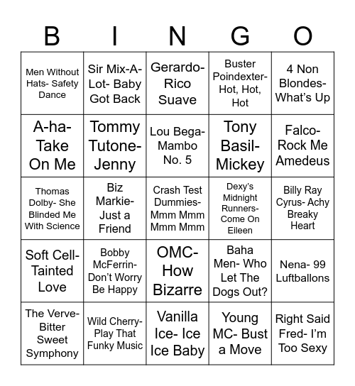 Total Quiz Trivia Presents Radio Bingo One Hit Wonders Bingo Card